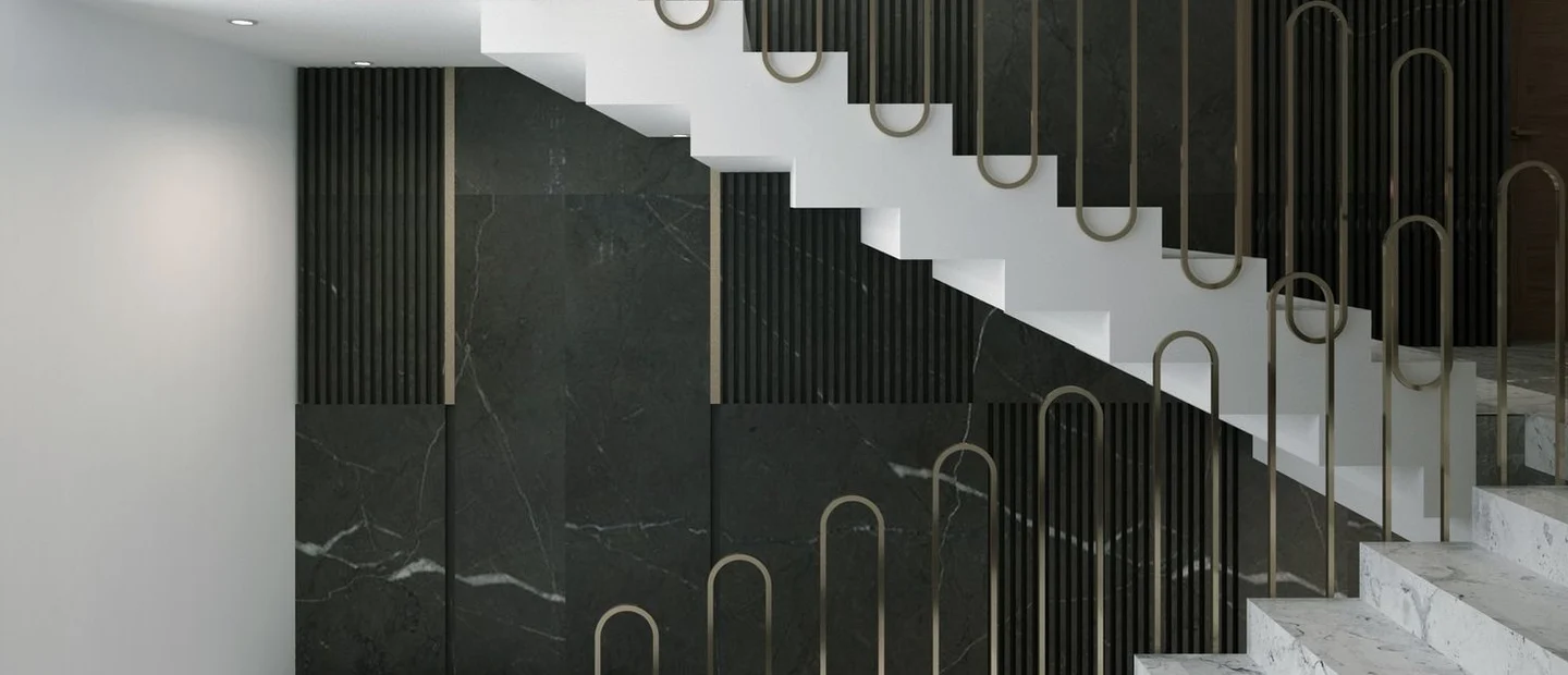 Détail d’un escalier contemporain en pierre